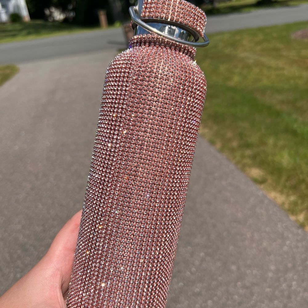 Champagne Rhinestone Stainless Steel Water Bottle with Detachable Chain Tumbler